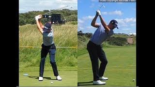 Justin Thomas golf swing  Long Iron faceon amp downtheline July 2017 [upl. by Aicilehp780]